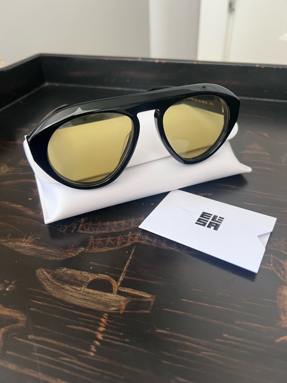 Elisa Johnson VAL sunglasses gloss black with green lens — SOLD OUT online